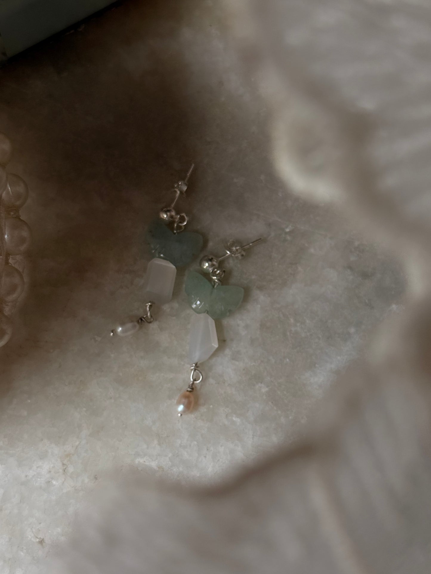 925 Sterling Silver Aquamarine Butterfly Moonstone Fresh Water Pearl Studs Earrings