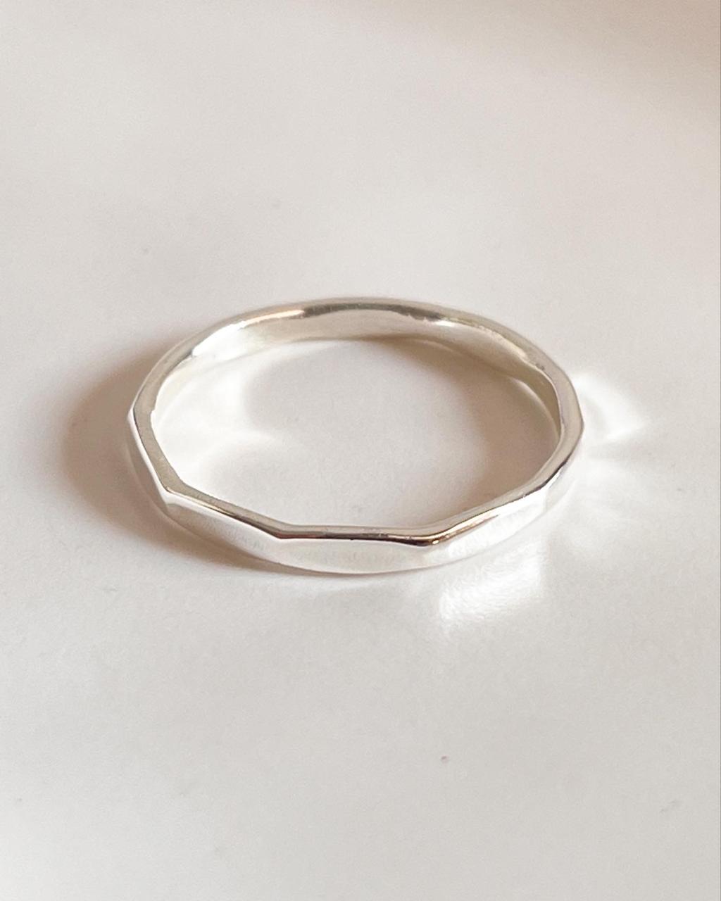 Elegant hammered silver band ring for stacking