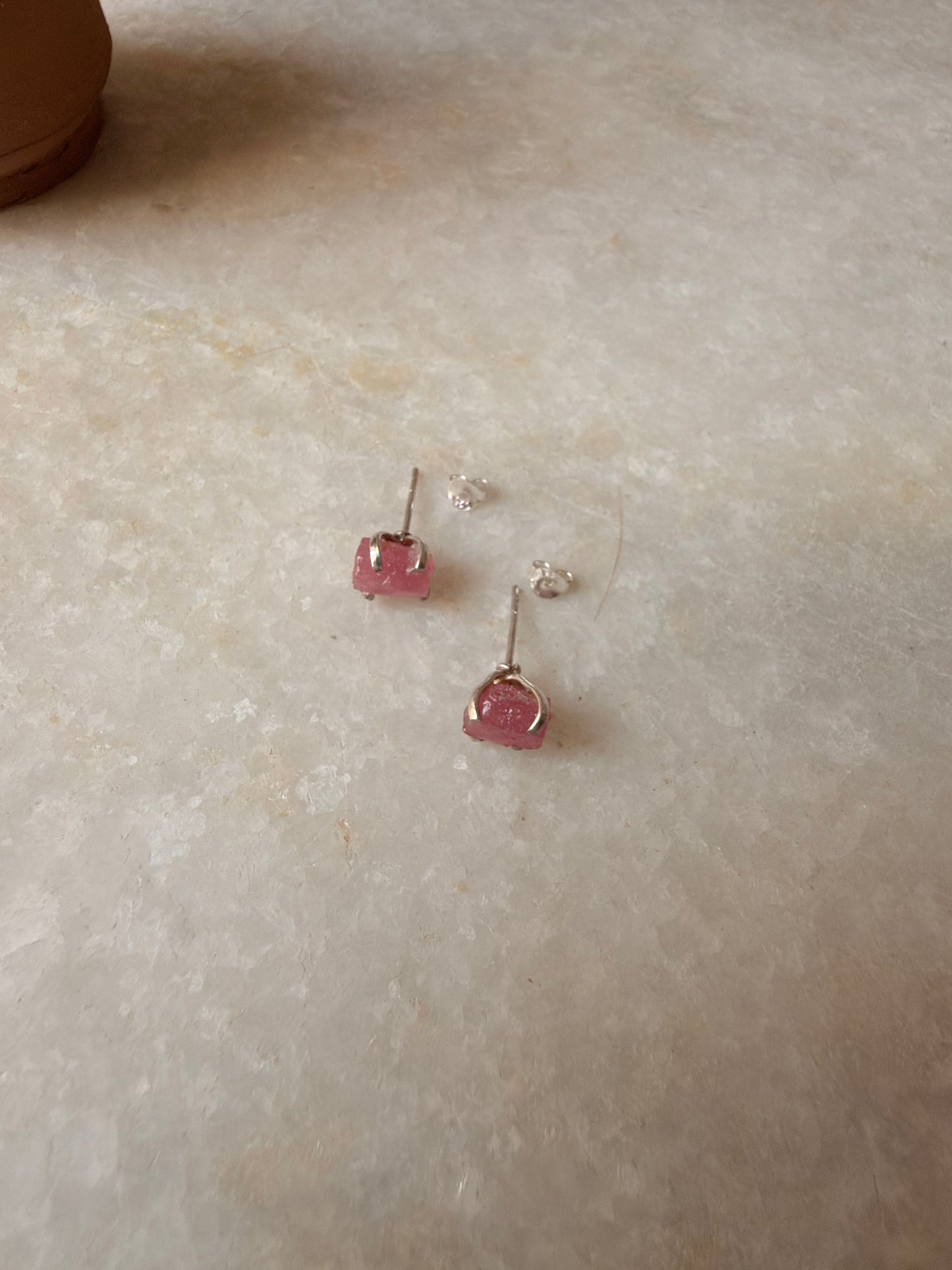 925 Sterling Silver Dyed Ruby Raw Uncut Prong Setting Studs Earrings
