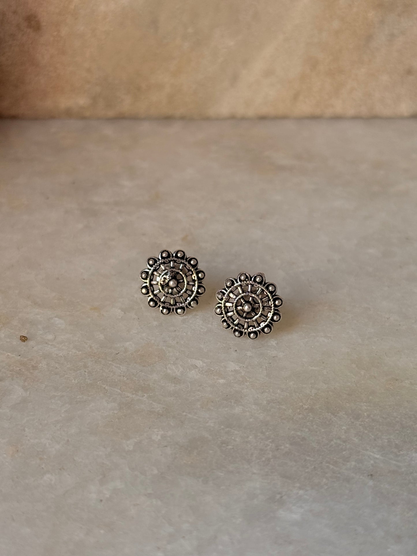 925 Sterling Silver Antique Plain Oxidised Boho Studs Earrings