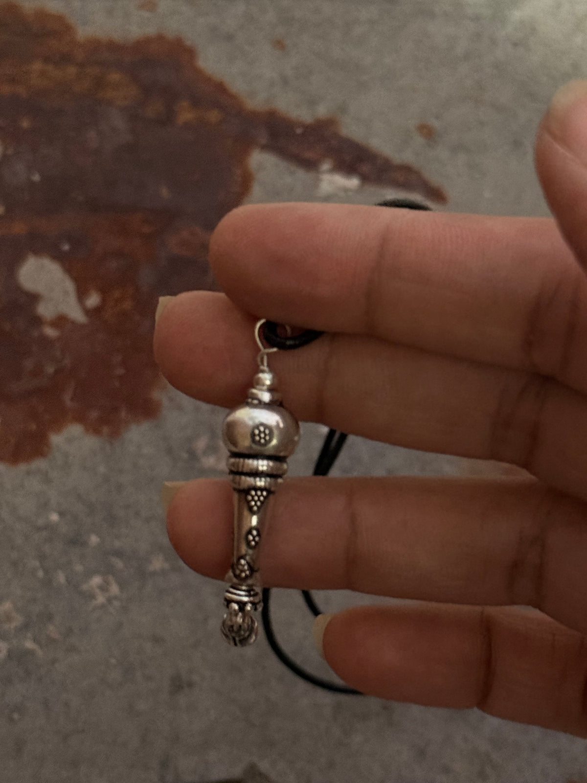 925 Sterling Silver Black Leather Cord Mandali Dolki Necklace