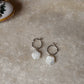 925 Sterling Silver Mother of Pearl Rose Carved Charm Italian Hoops