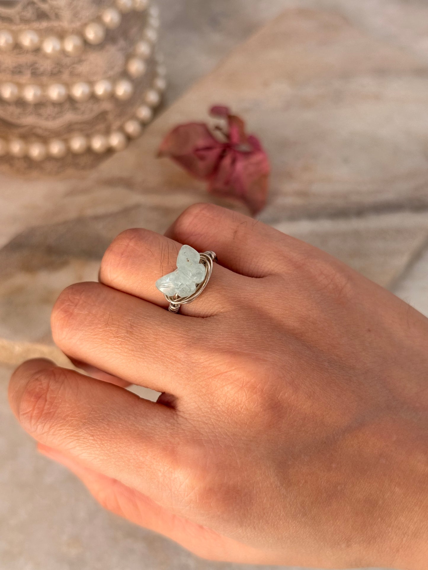 925 Sterling Silver Aquamarine Butterfly Wire Wrapped Handcrafted Ring