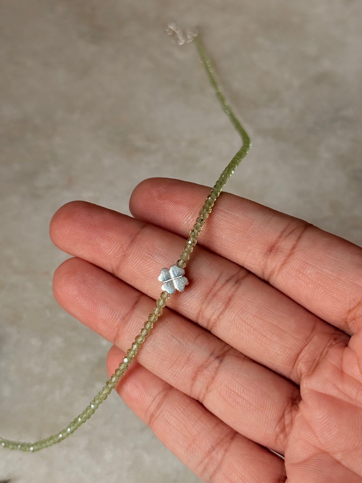 925 Sterling Silver Peridot 2mm Floral Charm Necklace