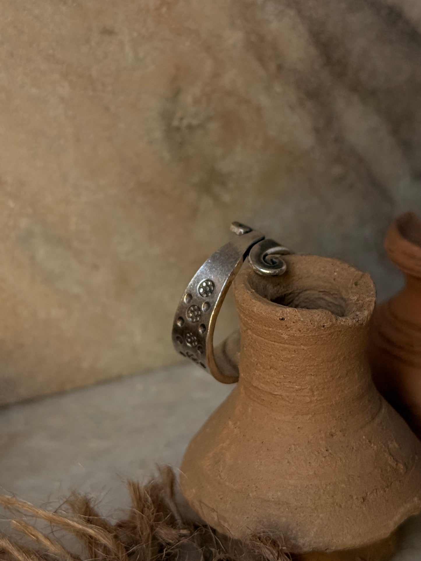 925 Sterling Silver Bohemian Hill Tribe Floral Engraved Spiral Adjustable Handcrafted Adjustable Ring