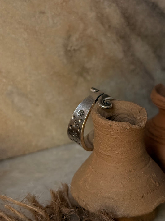 925 Sterling Silver Bohemian Hill Tribe Floral Engraved Spiral Adjustable Handcrafted Adjustable Ring