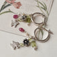 Floral garden silver hoops with peridot, pearls, and pink tourmaline charms  