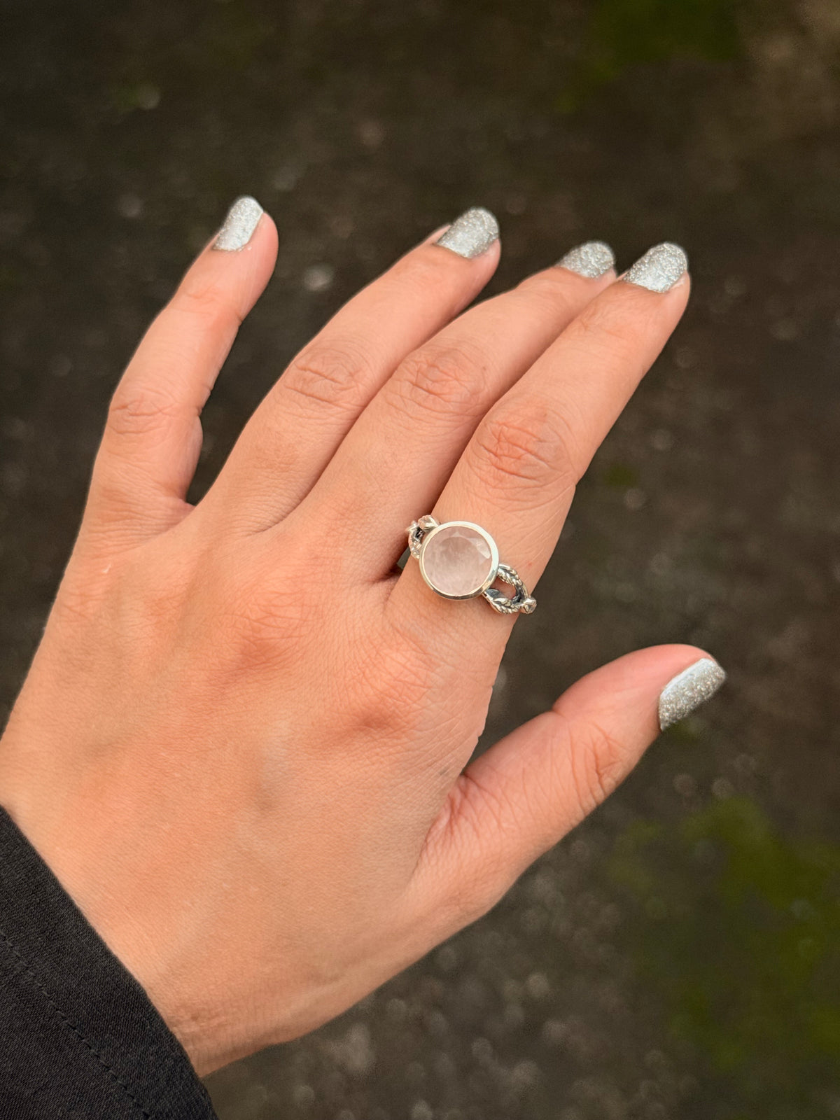 925 Sterling Silver Rose Quartz Round Faceted Forest Ring