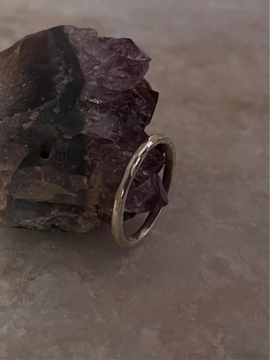 Random Hammered Sleek Stack Band 925 Sterling Silver Ring