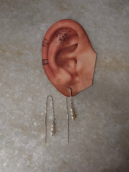 Fresh Water Pearls Threader/Sui Dhaga Handcrafted Minimal 925 Sterling Silver Earrings