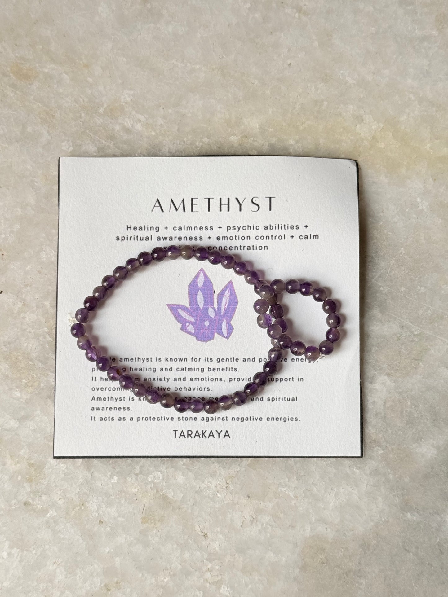 Natural Crystal Amethyst 4mm Stretchy Rings & Bracelet