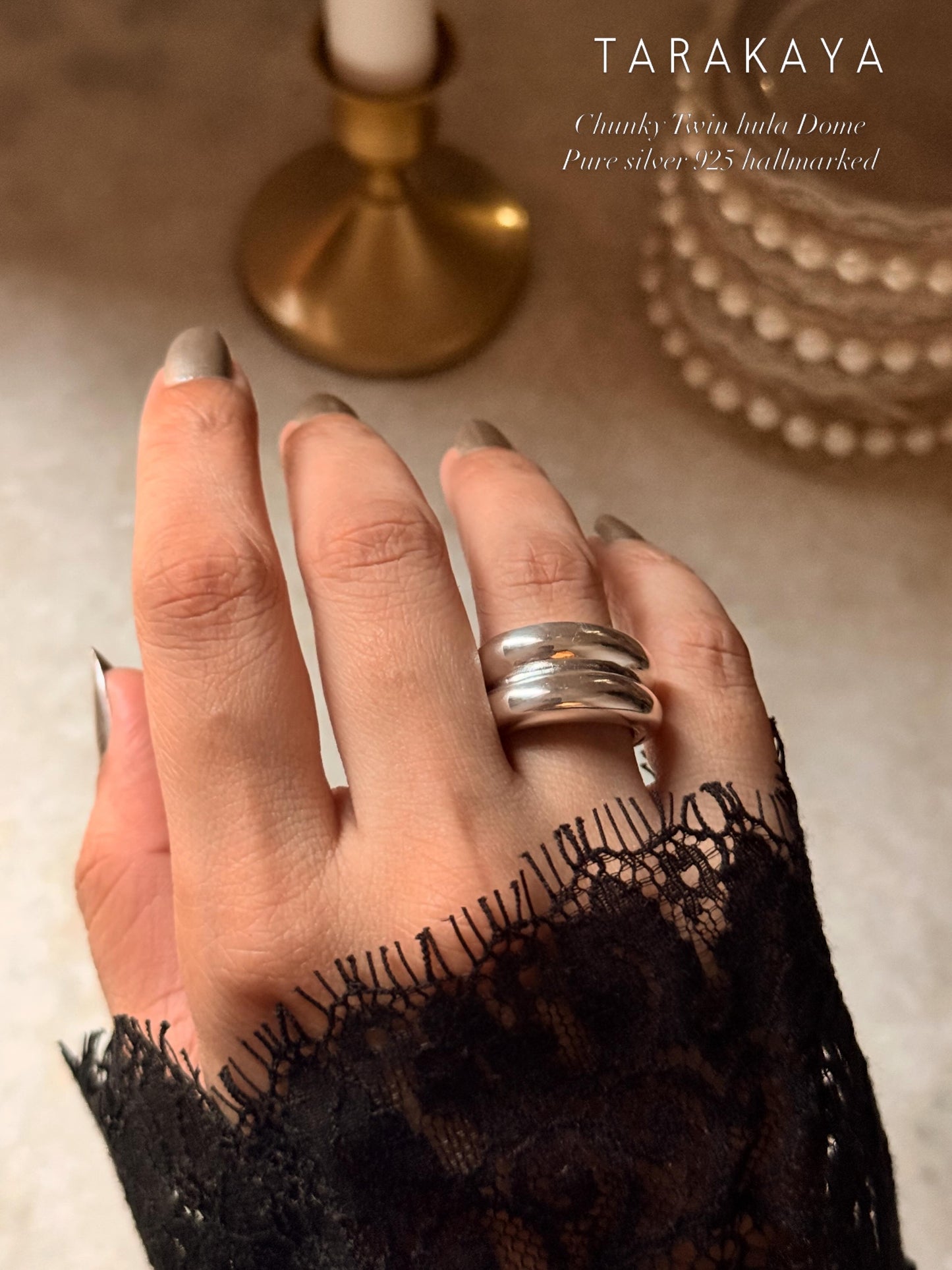 925 Sterling Silver Chunky Twin Hula Dome Band Ring