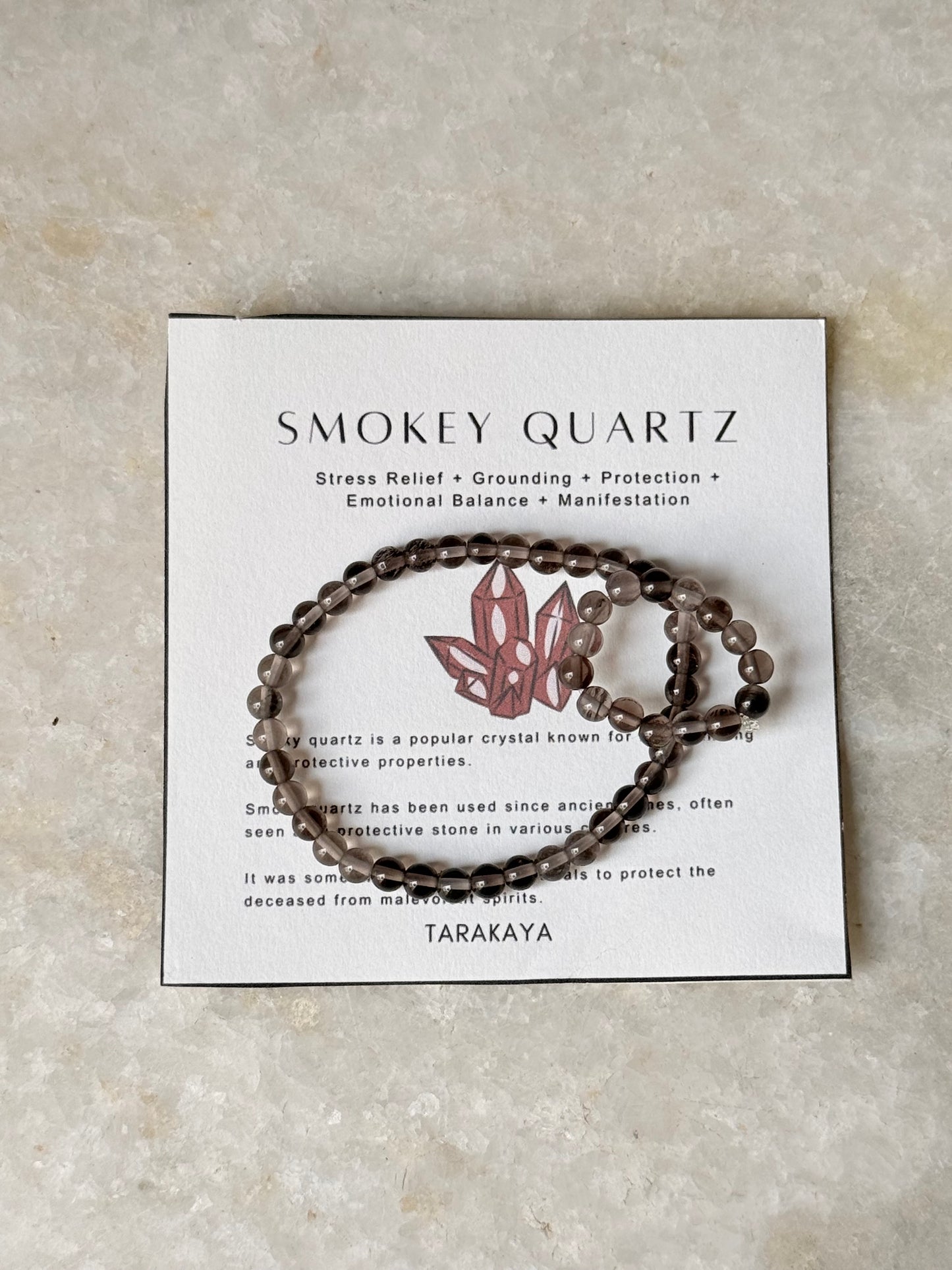 Natural Crystal Smokey Quartz 4mm Stretchy Ring & Bracelet