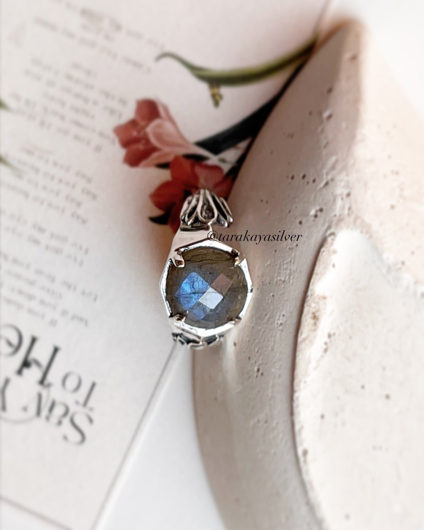 Labradorite Vintage Goth Style Checker Board Cut 925 Sterling Silver Ring