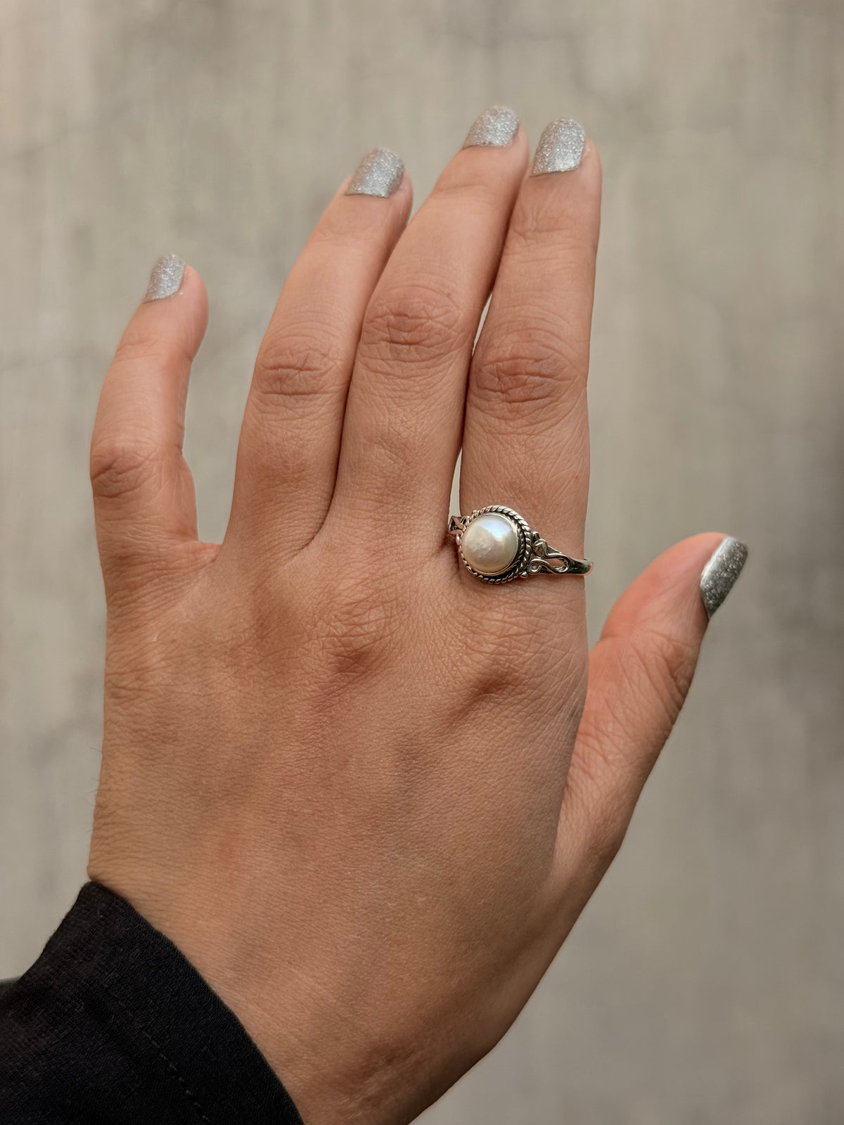925 Sterling Silver Pearl Round Boho Ring