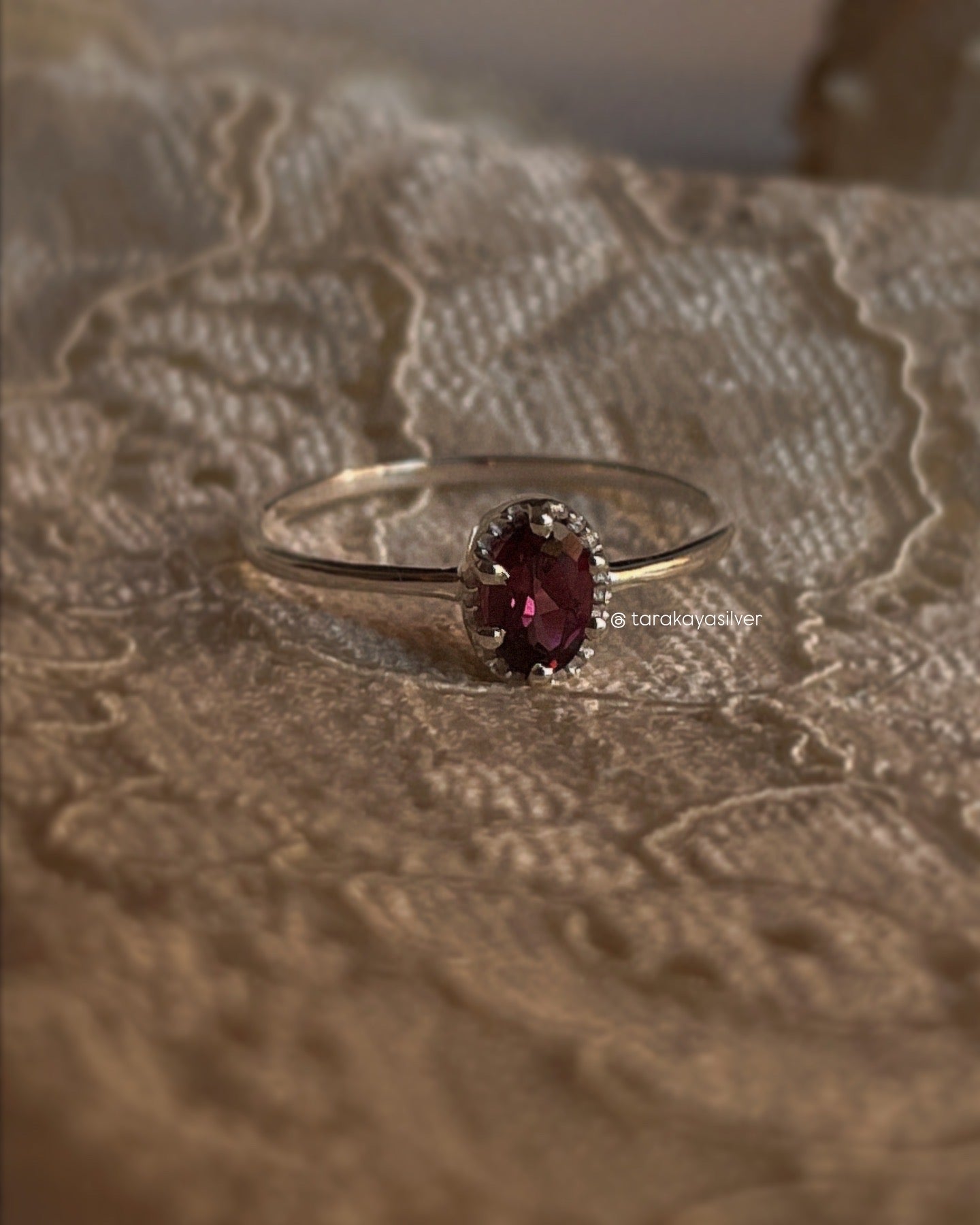Timeless Rhodolite Garnet Vintage Solitaire Ring in Sterling Silver