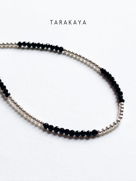 Black Spinel & Silver Balls Handcrafted Stackable Sterling Silver 925 Bracelet