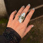 925 Sterling Silver Green Tourmaline Raw Uncut Molten Textured Statement Handcrafted Ring
