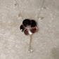 925 Sterling Silver Brown Mother Of Pearl Flower Carved , Fresh Water Pearls Charms & Clear Quartz Drop Handcrafted Dainty Necklace
