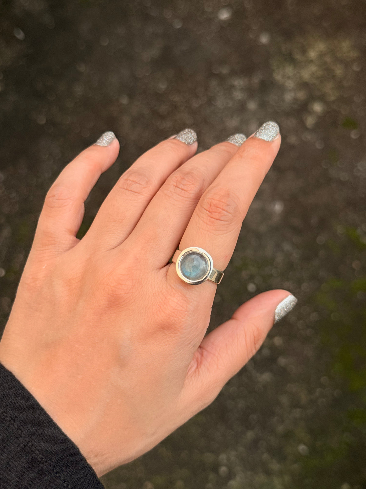 925 Sterling Silver Labradorite Round Boho Ring