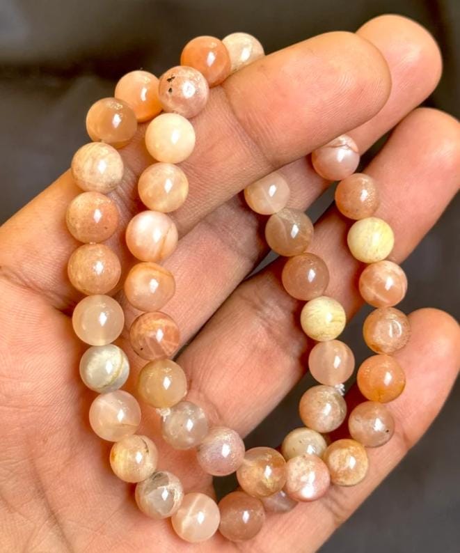 Genuine Peach Moonstone 8MM Crystal Bracelet