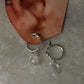 925 Sterling Silver Clear Quartz Moon Carved Charm Italian Hoops