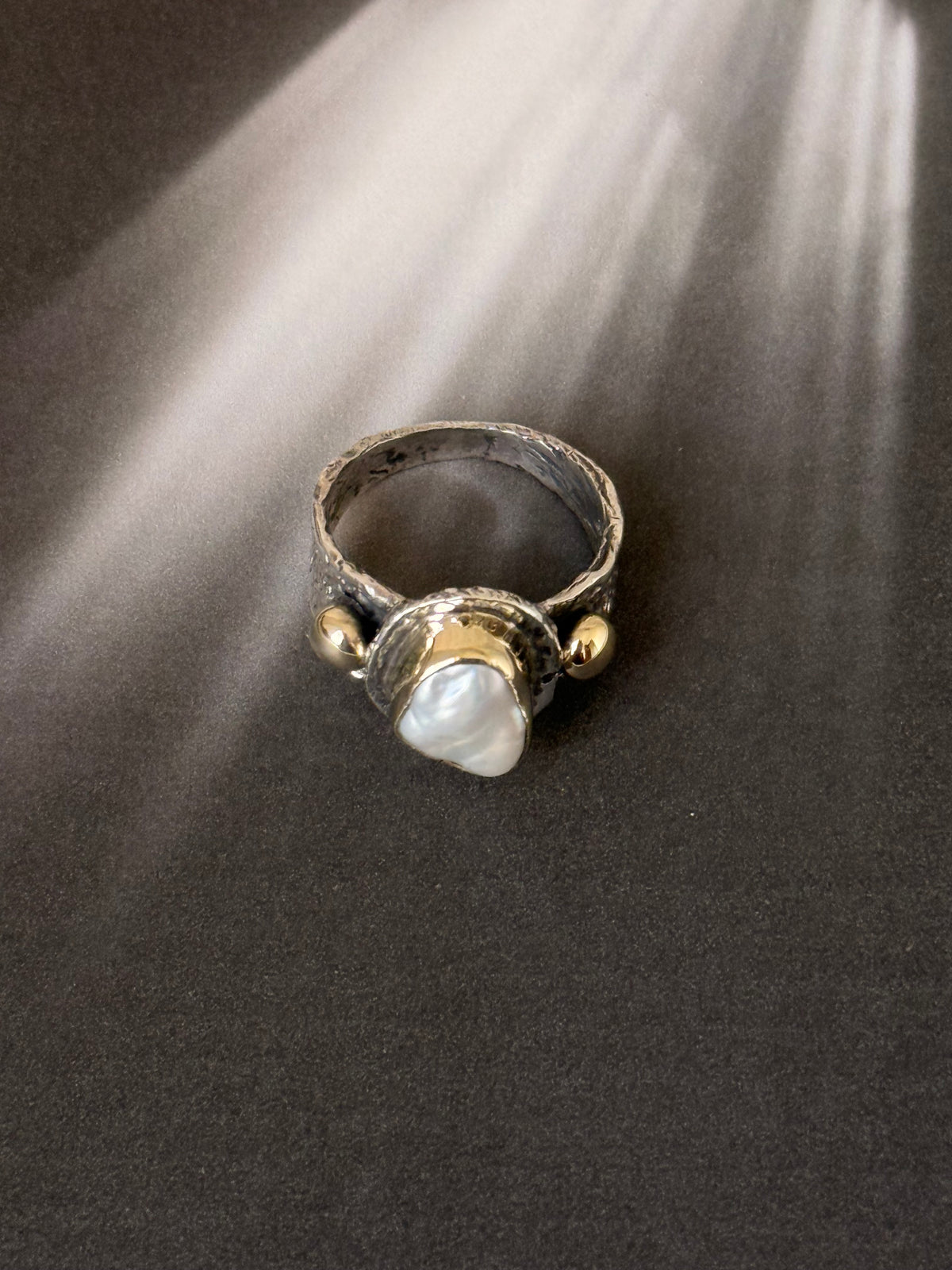 925 Sterling Silver Baroque Pearl Rustic Fusion Handcrafted Ring