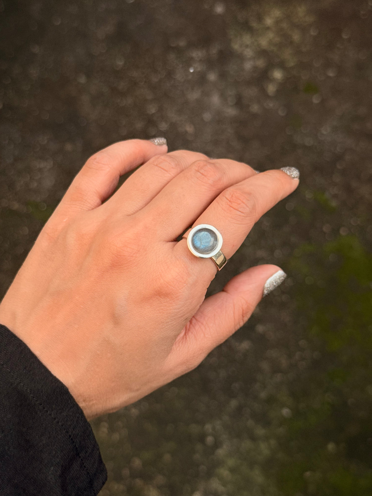 925 Sterling Silver Labradorite Round Boho Ring