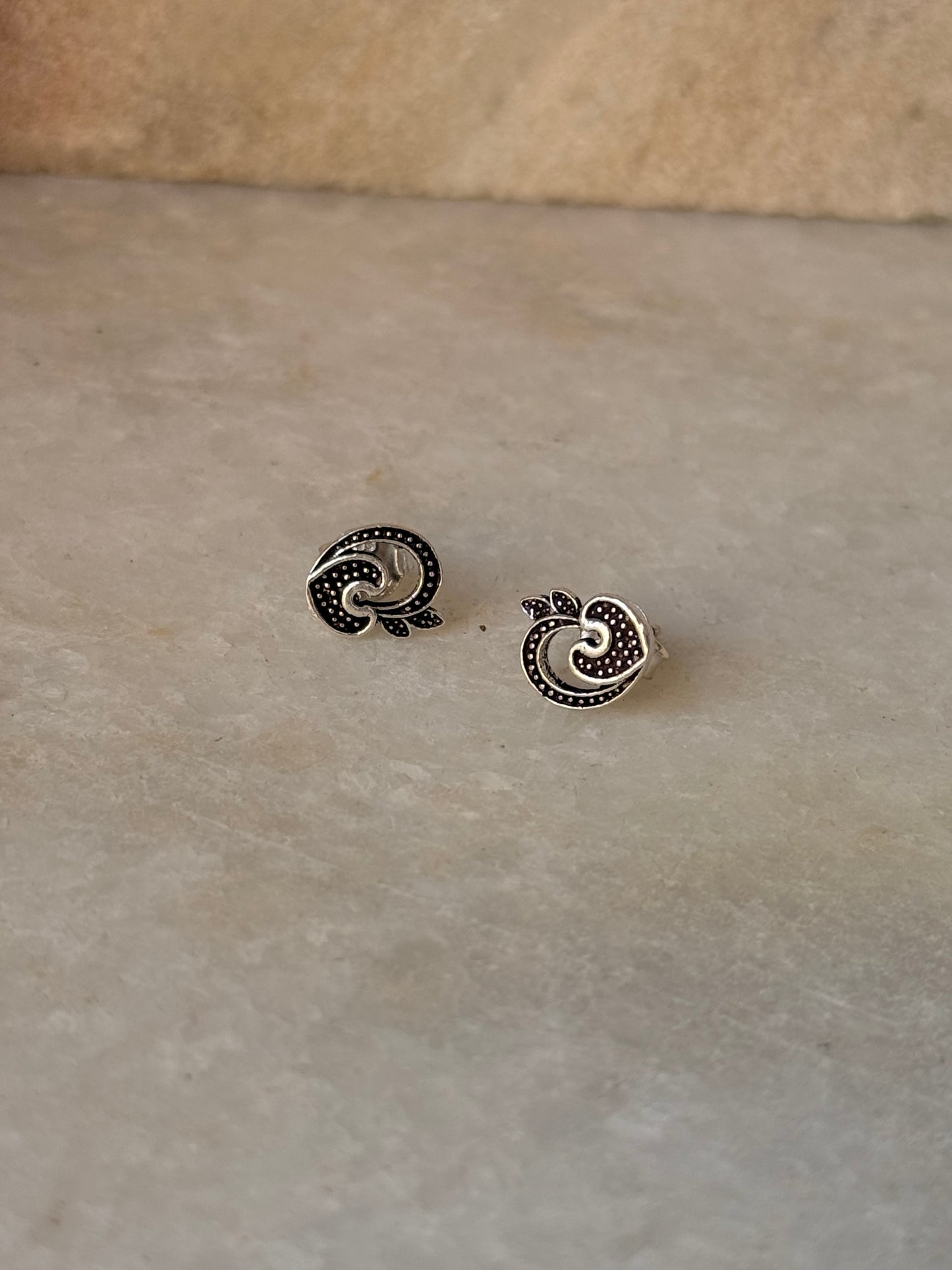 925 Sterling Silver Antique Plain Oxidised Boho Studs Earrings