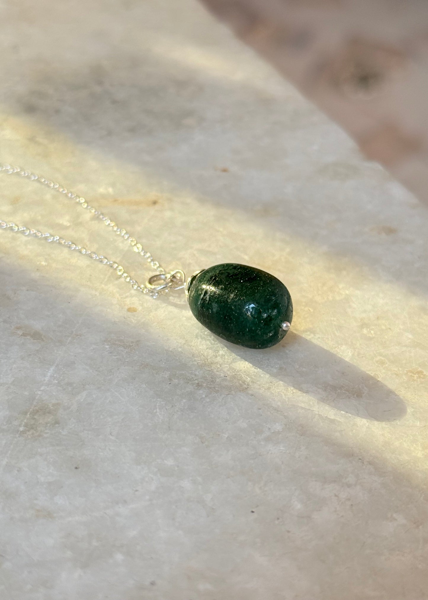 Green Aventurine Tumble 925 Sterling Silver Necklace