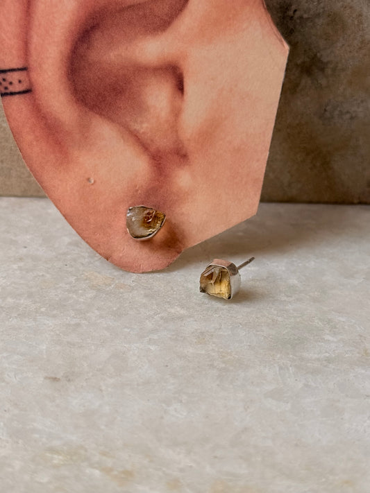 925 Sterling Silver Citrine Raw Uncut studs Earrings
