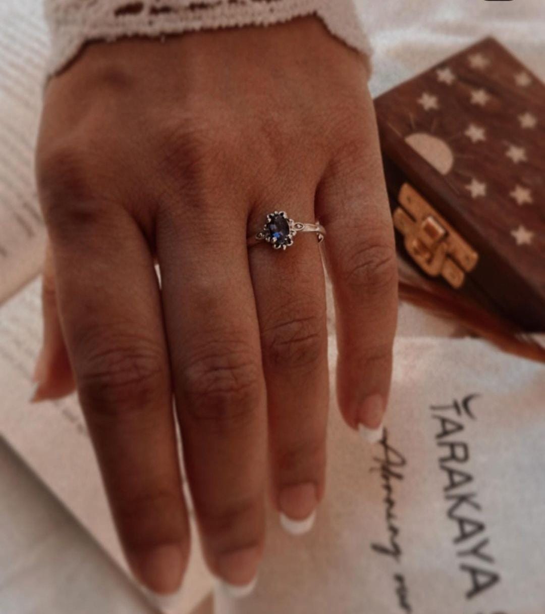 Victorian-style Iolite ring in sterling silver for a classic touch