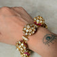  925 Sterling Silver Gold Plated Pink Kundan Moissanite Polki Bracelet