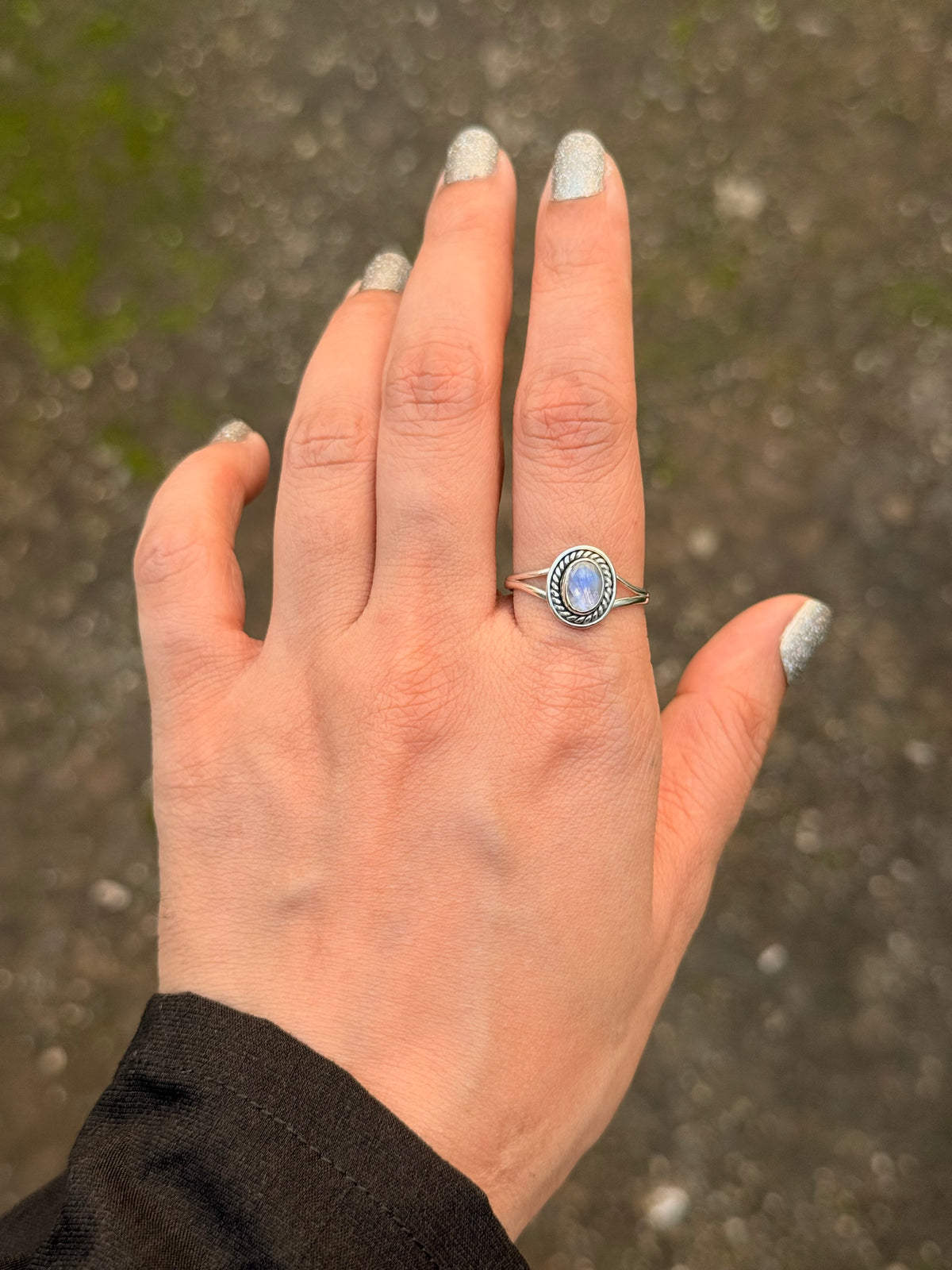 925 Sterling Silver Moonstone Oval Boho Ring