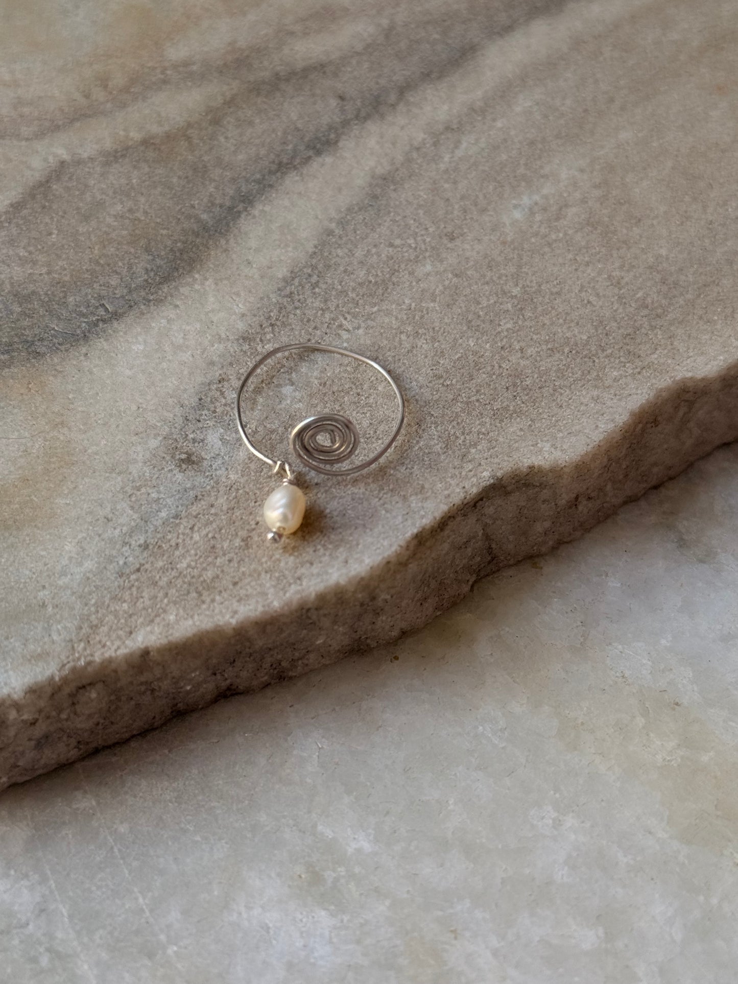 925 Sterling Silver Fresh Water Pearl Spiral Wire Wrapped Adjustable Handcrafted Dainty Ring