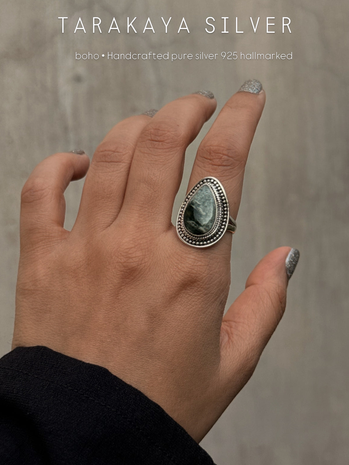 925 Sterling Silver Pear Jasper Handcrafted Ring
