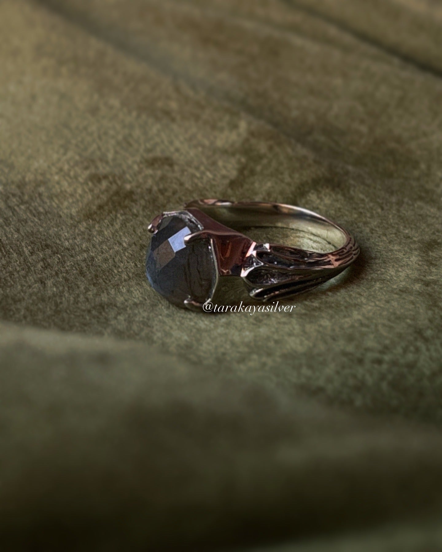 Labradorite Vintage Goth Style Checker Board Cut 925 Sterling Silver Ring