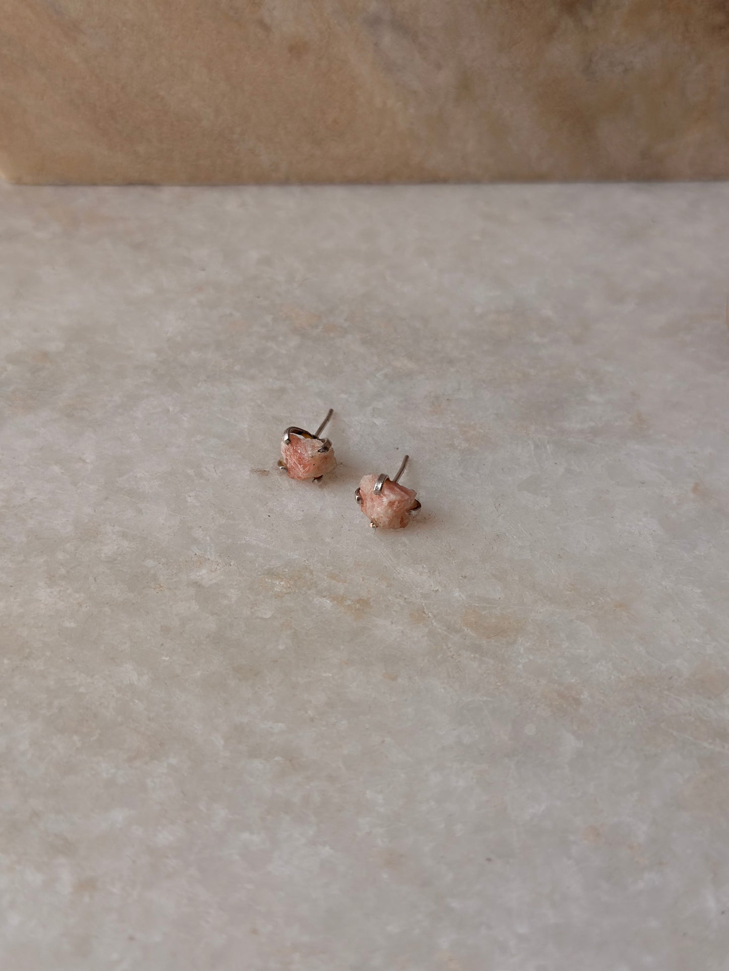 925 Sterling Silver Sunstone Raw Uncut Prong Setting Studs Earrings