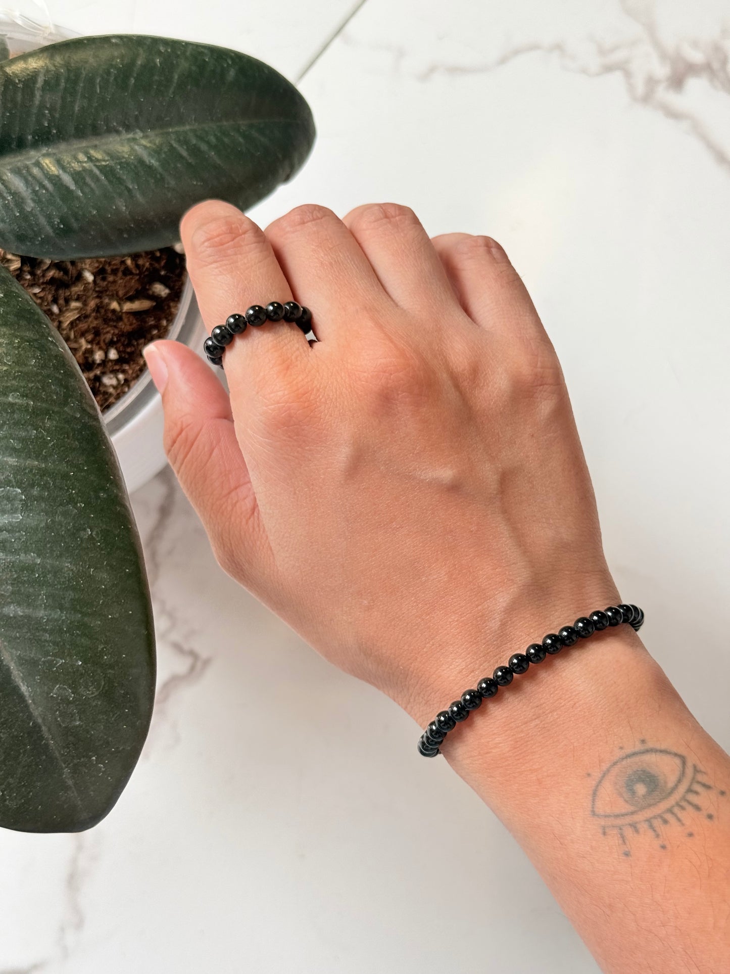 Black Onyx 4MM Crystal Stretchy Rings & Barcelet