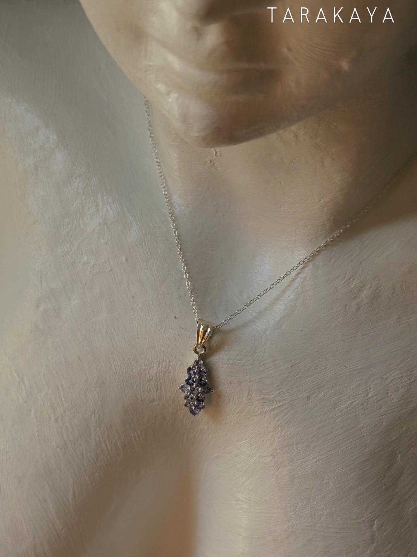 925 Sterling Silver Tanzanite long Flower Statement Pendant