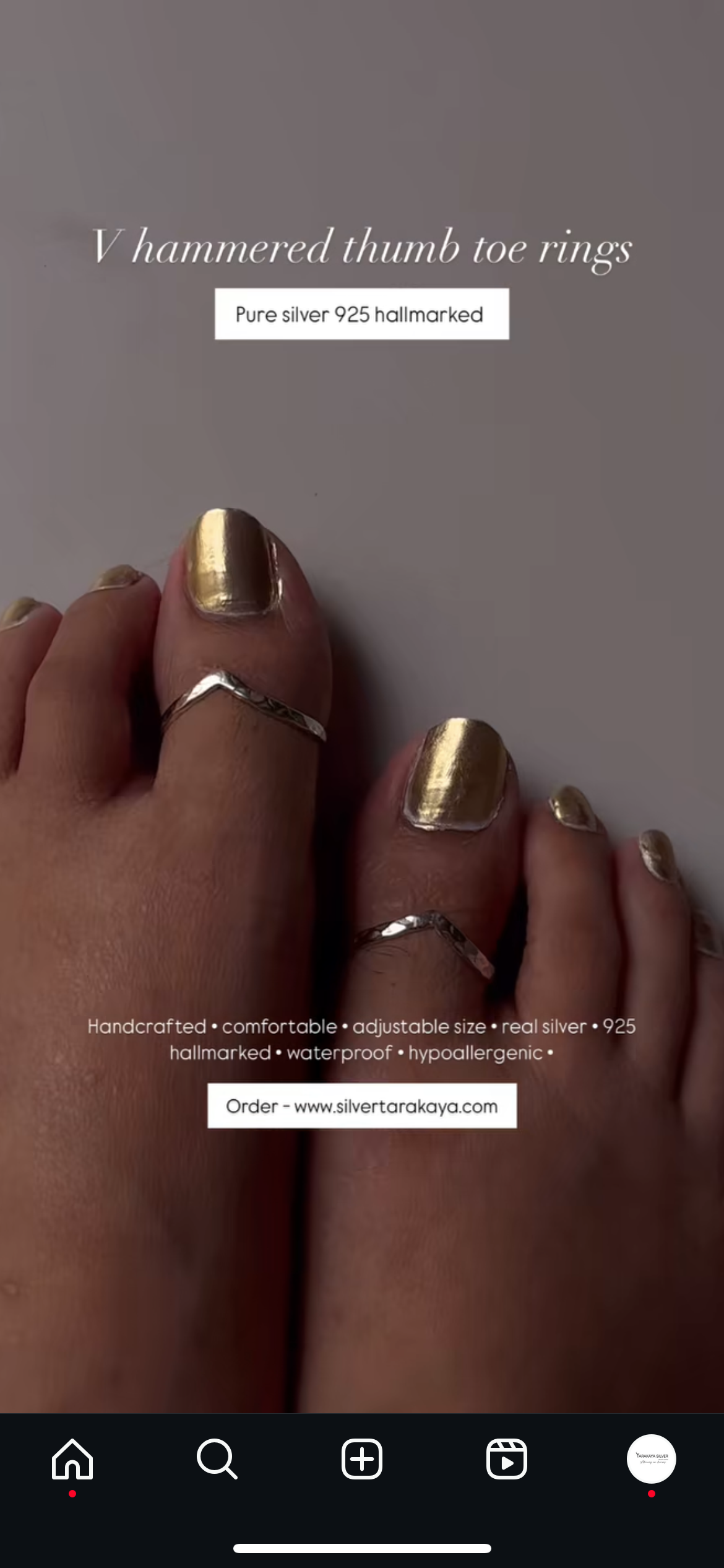 V Hammered Thumb Pure 925 Sterling Silver Toe Ring