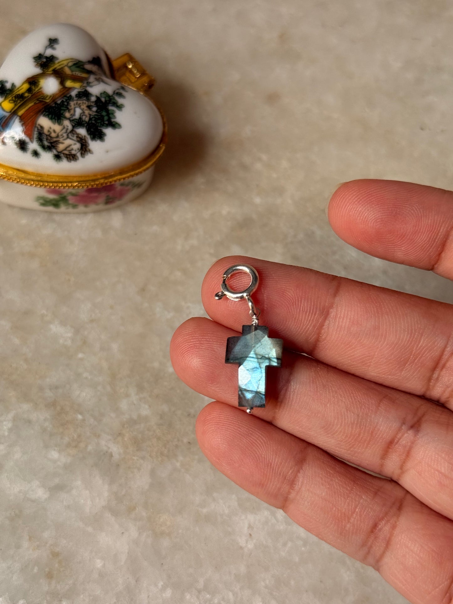 925 Sterling Silver Labradorite Cross Charm