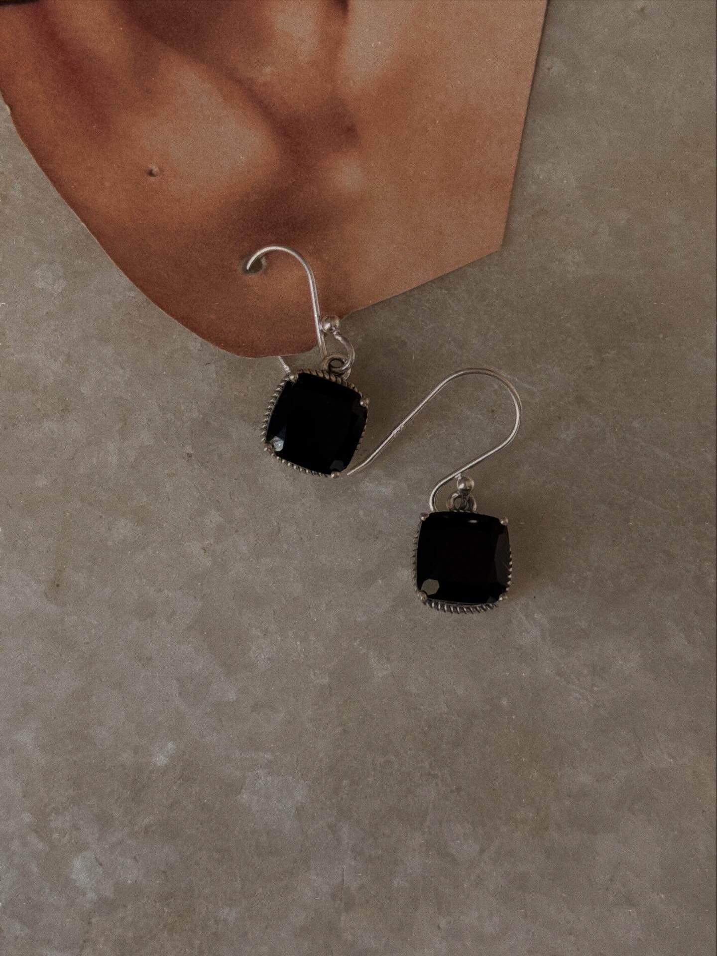 Black Onyx Vintage Cushion Cut 925 Sterling Silver Earrings
