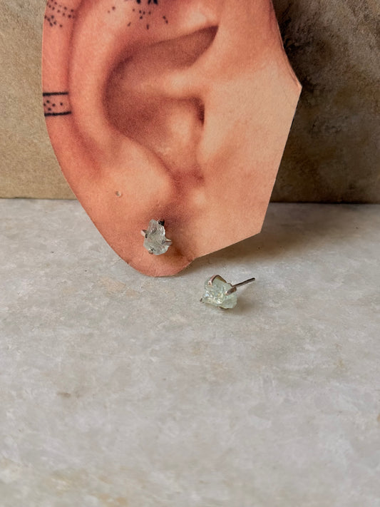 925 Sterling Silver Aquamarine Raw Uncut Prong Setting Studs Earrings