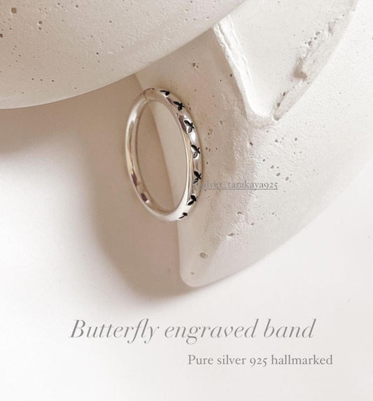 Butterfly Engraved 925 Sterling Silver Band Ring