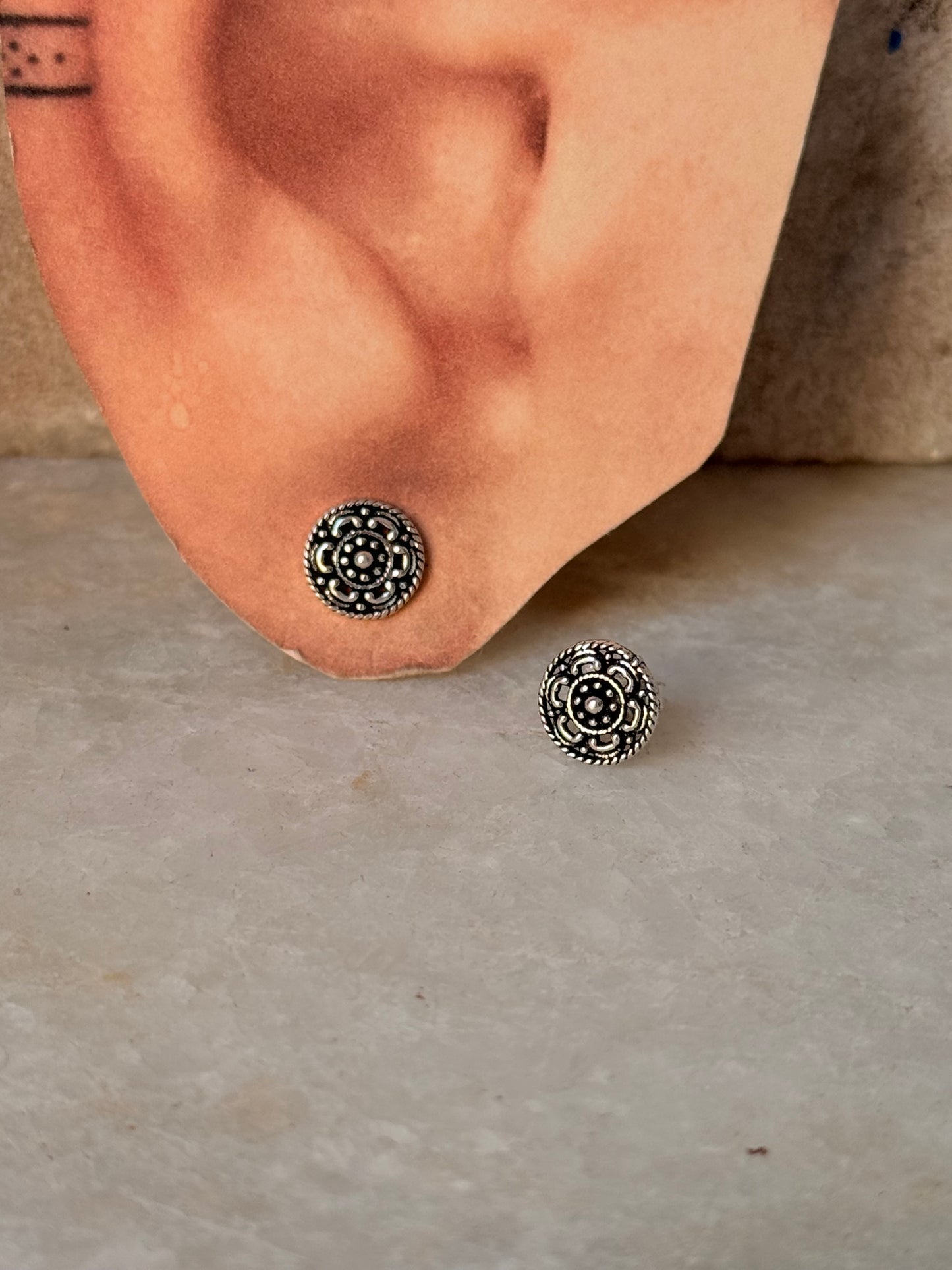 925 Sterling Silver Antique Plain Oxidised Boho Studs Earrings