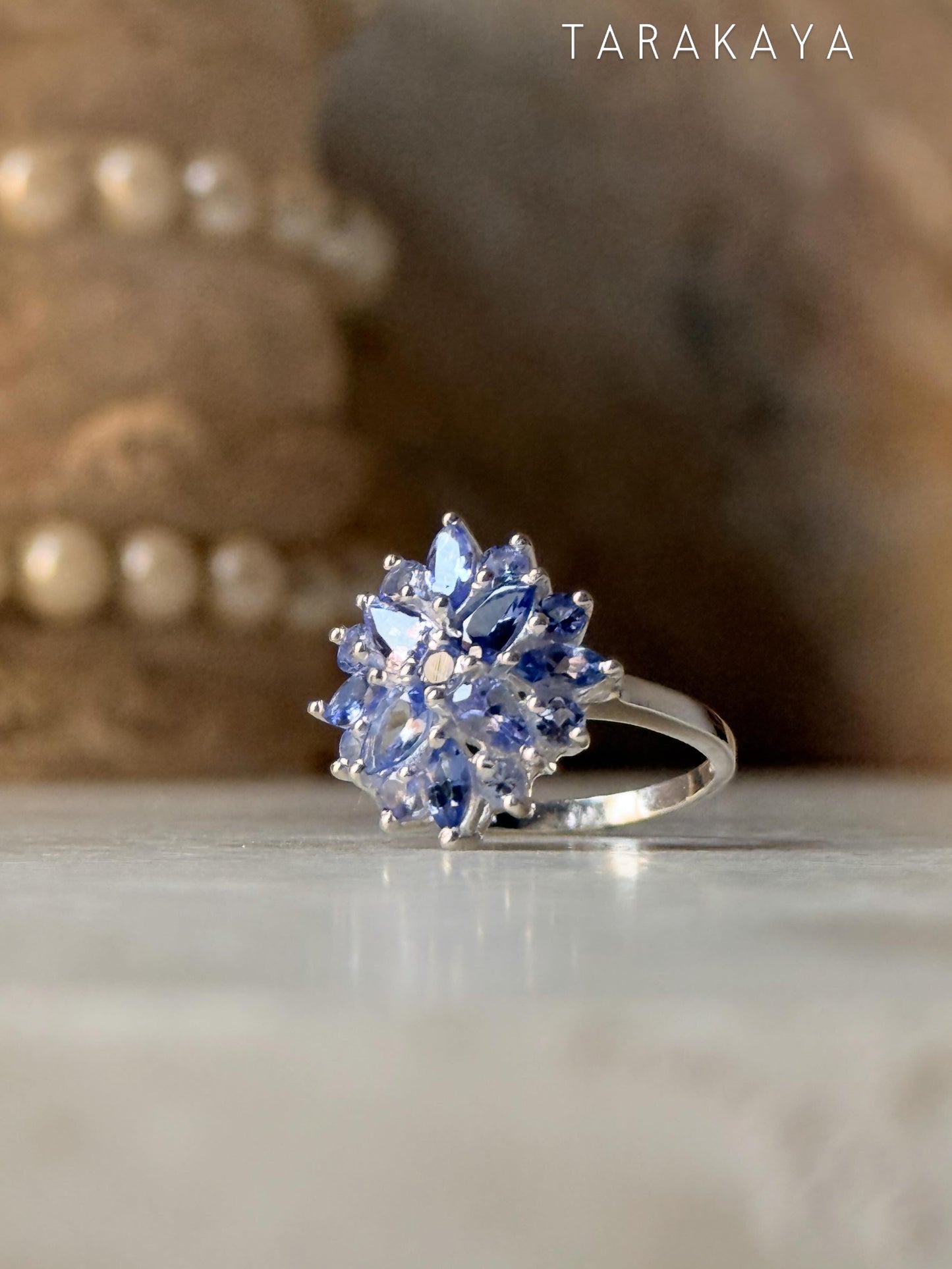 925 Sterling Silver Natural Tanzanite Faceted Big Flower Statement Ring