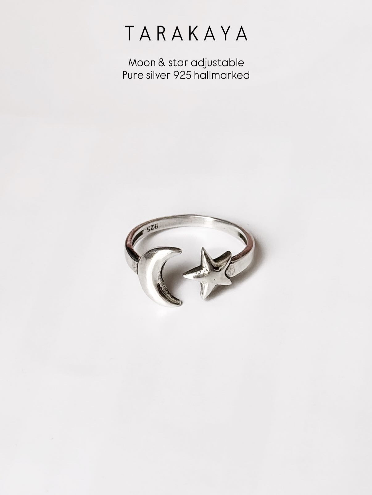 925 Sterling Silver Star Moon Adjustable Ring