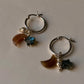 925 Sterling Silver Golden Moonstone Moon, Labradorite Star and Fresh Water Pearls with Silver Disco Beads Handcrafted Hoops