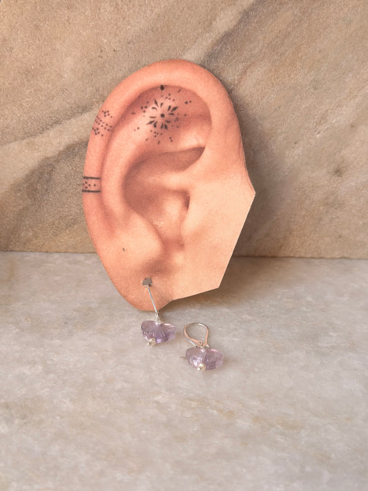 925 Sterling Silver Amethyst Butterfly & Pearls Lever Back Earrings
